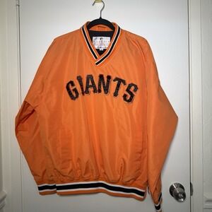 MLB SF Giants Orange Black V-Neck Pullover Windbreaker Jacket Medium VTG